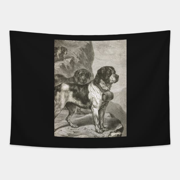 St Bernard Dogs with Brandy Barrels 1889 illustration Tapestry by artfromthepast