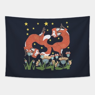 Foxes Trot, through the midnight garden. Tapestry