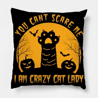 You Cant Scare Me I Am Crazy Cat Lady Halloween Pumpkin Cats Pillow