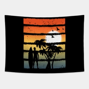 Summer Sunset Graphic Icon Surfer Ocean Palm Tapestry