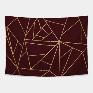 Mulled Wine Red and Gold Geometric Lines Tapestry