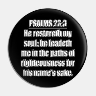 Psalms 23:3 "He restoreth my soul: he leadeth me in the paths of righteousness for his name's sake." King James Version (KJV) Scripture verse Pin