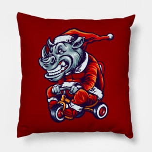 Cute Christmas Rhino on a Tricycle Pillow