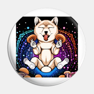 Psychedelic Shibu Inu Eating Shrooms Floating In Space Pin