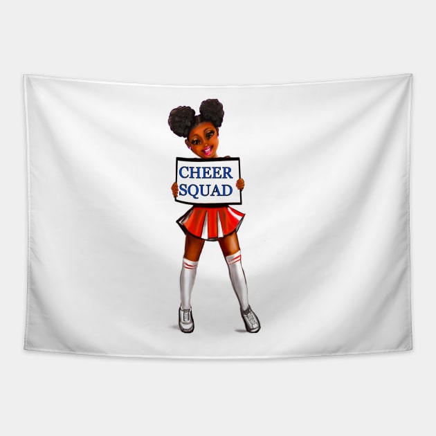 Inspirational motivational affirmation Cheer Squad - anime girl cheerleader with Afro hair in puffs, brown eyes and dark brown skin side profile. Hair love ! Tapestry by Artonmytee