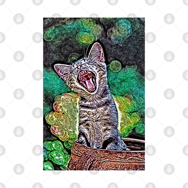 Abstract Tired Yawning Cat by JoeStylistics