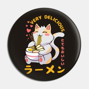 Cute Cat Eating Ramen Noodles - Kawaii Style Pin