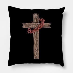 A wooden cross with a crown of thorns Pillow