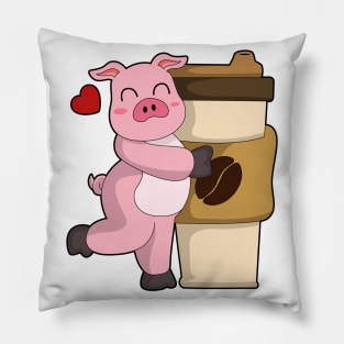 Pig with Coffee to go Pillow