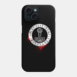 Mjoelnir and norse runes, bloody Phone Case