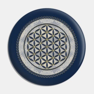 FLOWER OF LIFE - Stamp Button - Blue Grey Pin