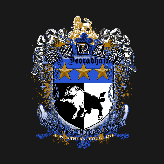 Doran Coat of Arms, Blue and gold - Crest - Kids Long Sleeve T-Shirt