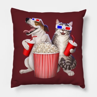 Dog and cat at the movies Pillow