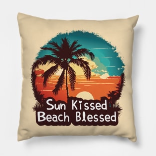 Summer Tropical Vibes: Sun, Beach, Palm Trees Pillow