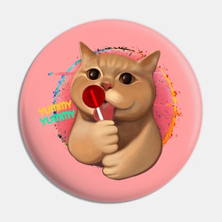 Cute cat with lollipop (on pink) Pin