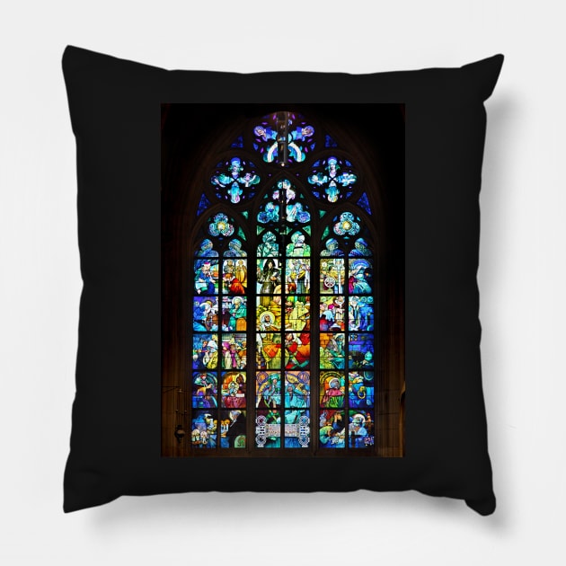 Slavic stained glass window Pillow by Cretense72