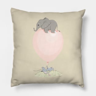 Elephant on a flying balloon Pillow