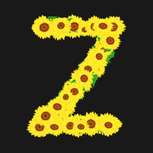 Sunflowers Initial Letter Z (Black Background) T-Shirt