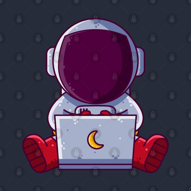 Cute Astronaut Working with Laptop Cartoon by Ardhsells