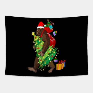 Christmas Tree Bigfoot Squatching Through The Snow Tapestry