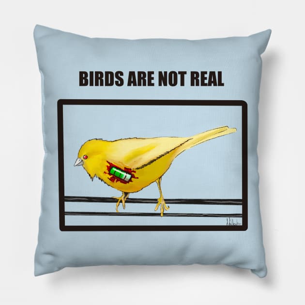 Birds Are Not Real Pillow by Lacklander Art Studio