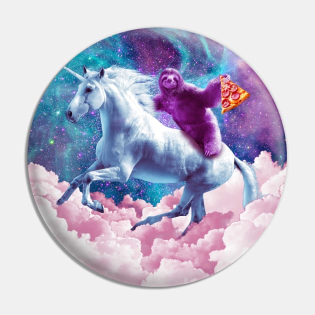 Space Sloth On Unicorn - Sloth Pizza Pin by Random Galaxy