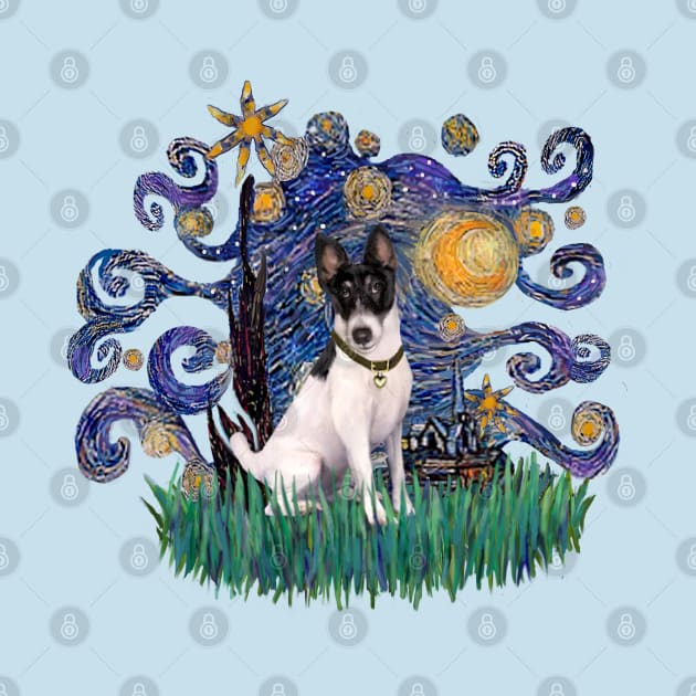 Starry Night Derivative Featuring A Smooth Fox Terrier (black/white) by Dogs Galore and More