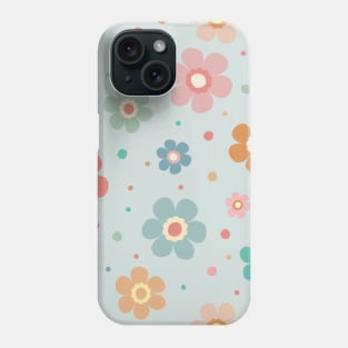 Cute Multicolor Flower Pattern On Pastel Turquoise Phone Case