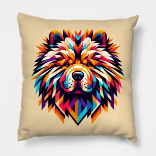 Vibrant Geometric Chow Chow: Artistic Canine Design Pillow