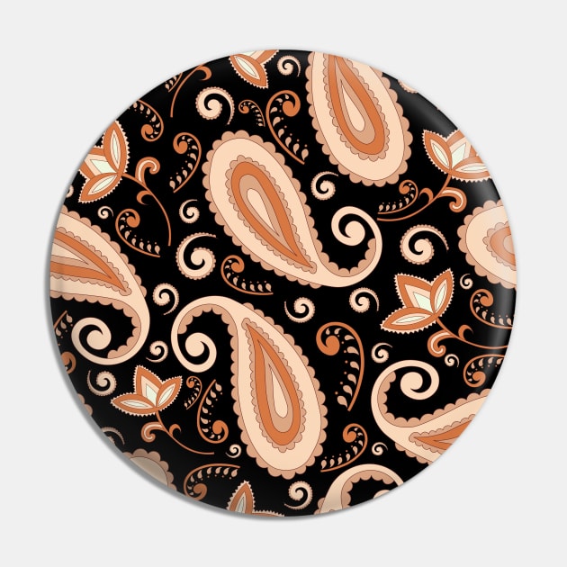 Orange Paisley Pattern Pin by novaya