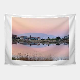 Sunset Mountain Reflection - Alykes Salt Flats, Zante, Zakynthos, Greece Tapestry