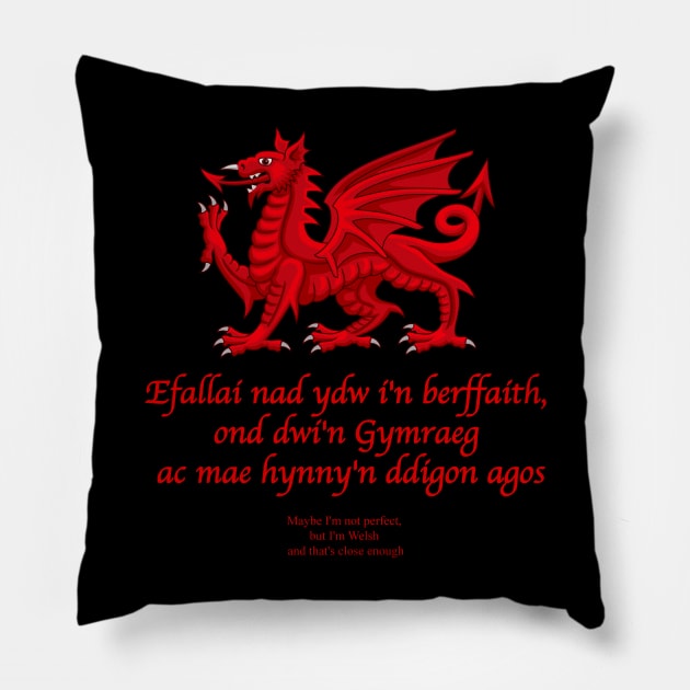 Efallai nad ydw i'n berffaith - Maybe I'm not perfect, but I'm Welsh and that's close enough Pillow by SteveHClark