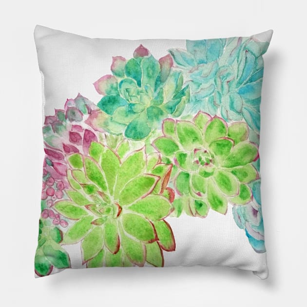 succulent arrangement watercolor painting Pillow by colorandcolor