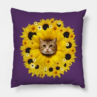 Sunflower Kitty With Many Yellow Flowers Surrounding Pillow