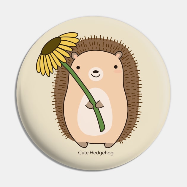 Cute Hedgehog Holding a Flower Drawing Illustration Pin by MariOyama