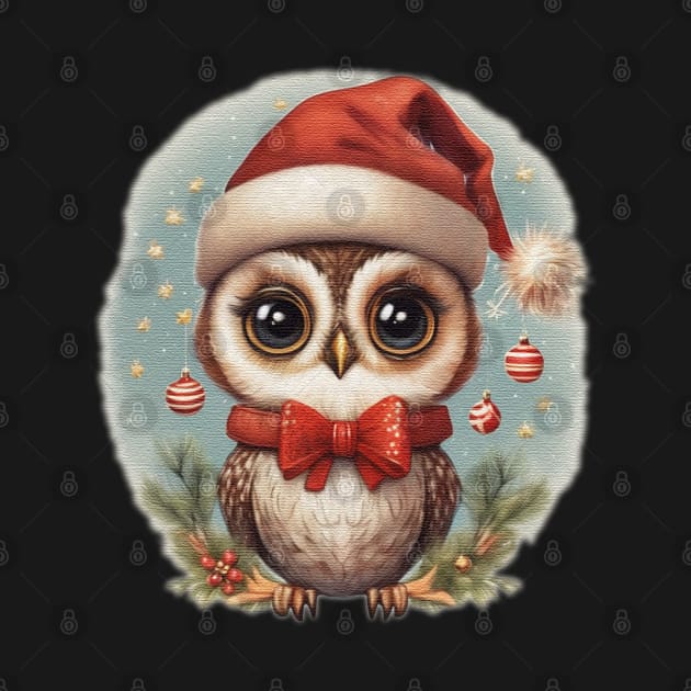 cute little baby owl wearing a santa hat by JnS Merch Store