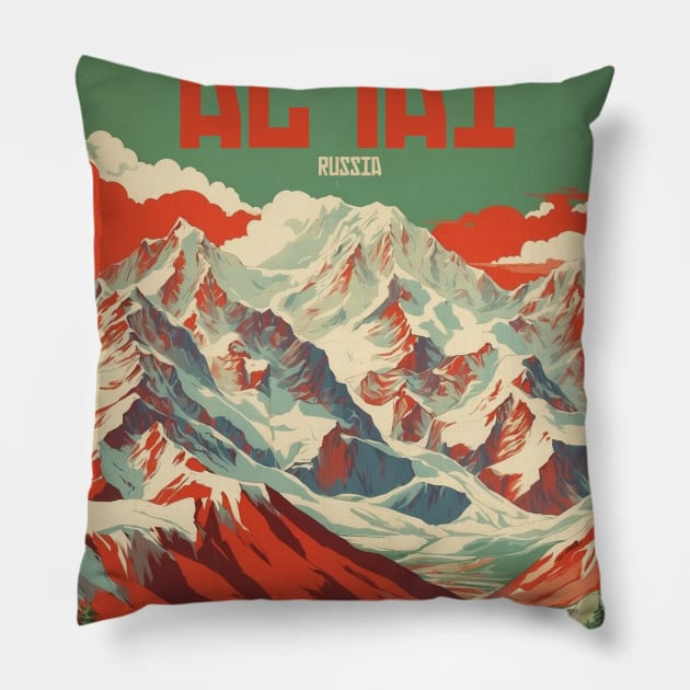 Altay Russia Vintage Tourism Poster Pillow by TravelersGems