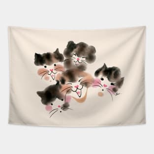 Five color cats head Tapestry