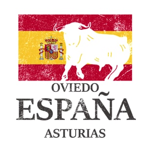 Spanien Oviedo Asturias Urlaub Stier Flagge T-Shirt