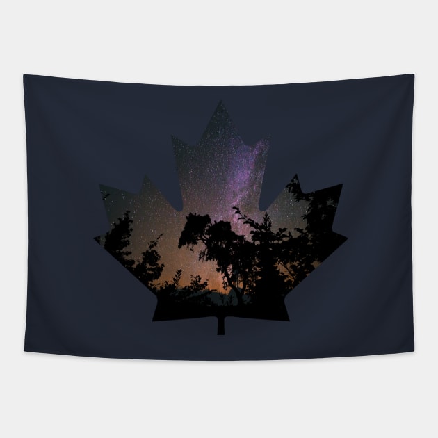 Maple Leaf Night Sky Forest silhouette Tapestry by Fersan