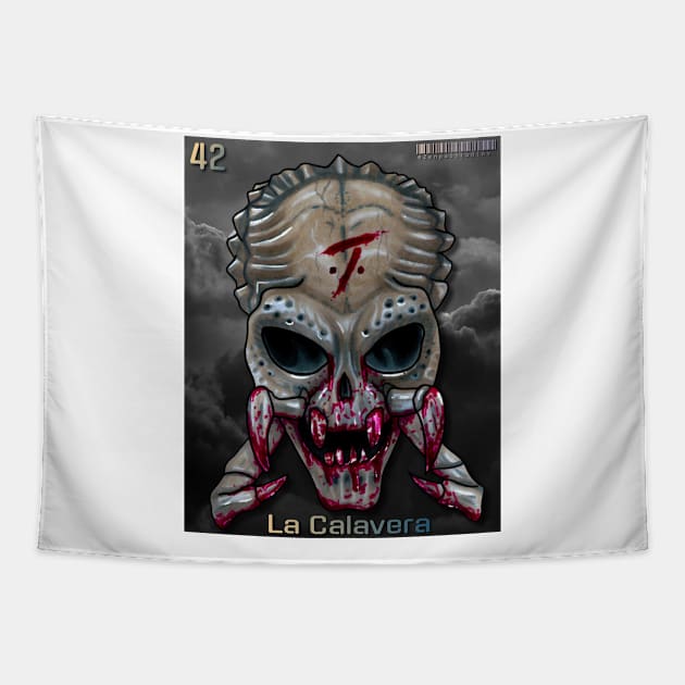 PREDATOR La Calavera Skull Tapestry by Zenpaistudios