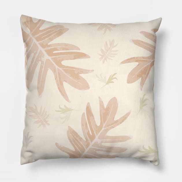 Autumn fall tan brown on cream tropical palm leaves Pillow by PrintedDreams