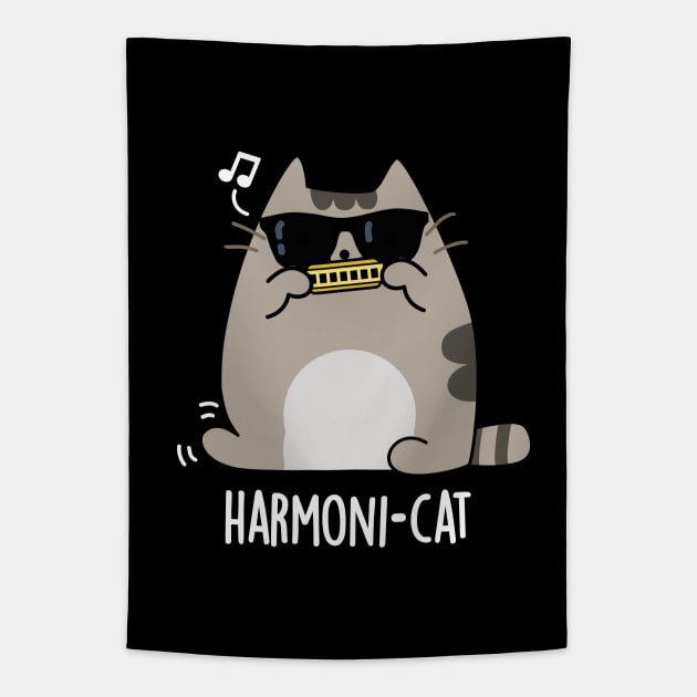 Harmoni-cat Cute Harmonica Cat Pun Tapestry by punnybone