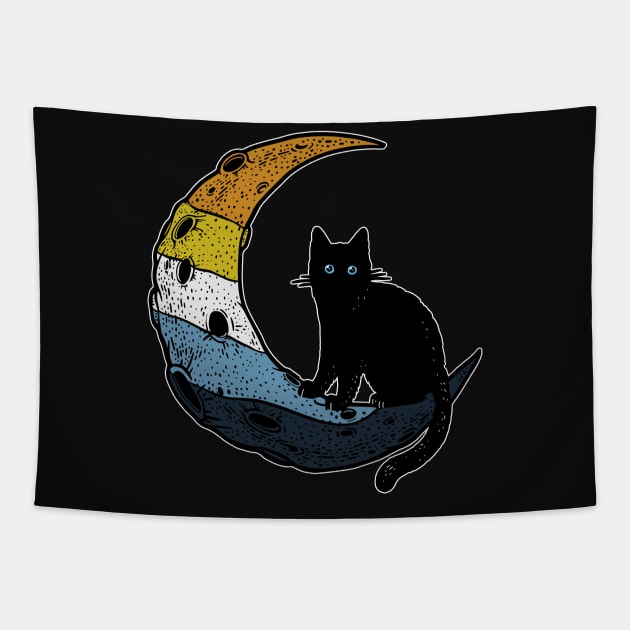 Aroace Moon Cat Tapestry by Psitta