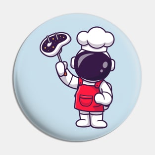 Cute Astronaut Chef With Grilled Meat Cartoon Pin