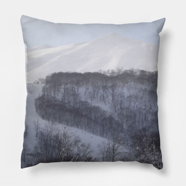 Sunny Ski Slopes in Japan Pillow by HFGJewels