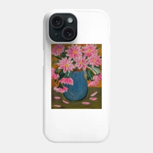 A lovely boutique of flowers in a light blue and copper trim vase Phone Case