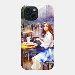 beauitful woman on parisian cafe Phone Case