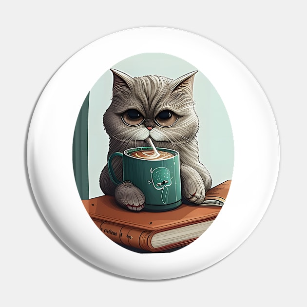 Funny Cat Drink Coffee And Reading Book Pin by dashawncannonuzf