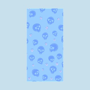 Heart Skull Pattern Blue and Pink T-Shirt